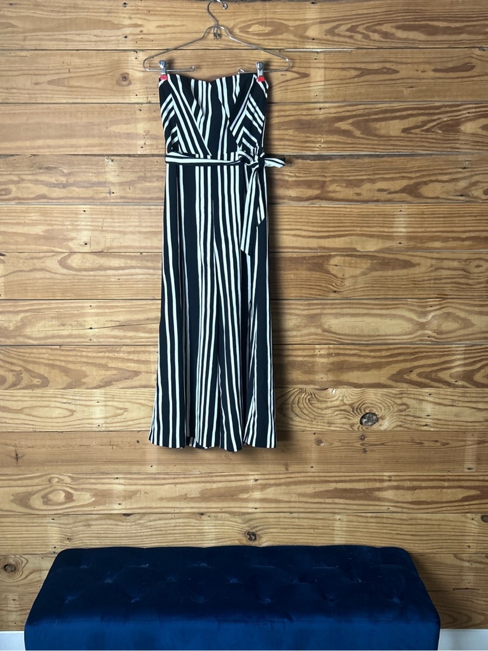 H&M Black and White Strapless Jumpsuit with Waist Tie